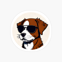 Cool Brown Dog In Sunglasses, Head Portrait, Drawing Style, Dog Lovers